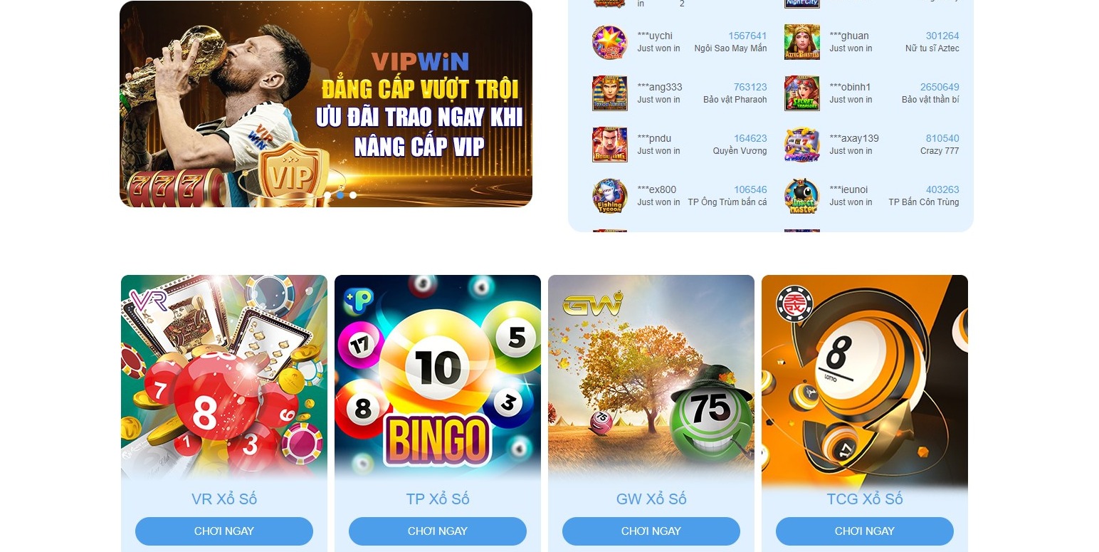 Nhiều loại xổ số khác nhau có mặt tại Vipwin